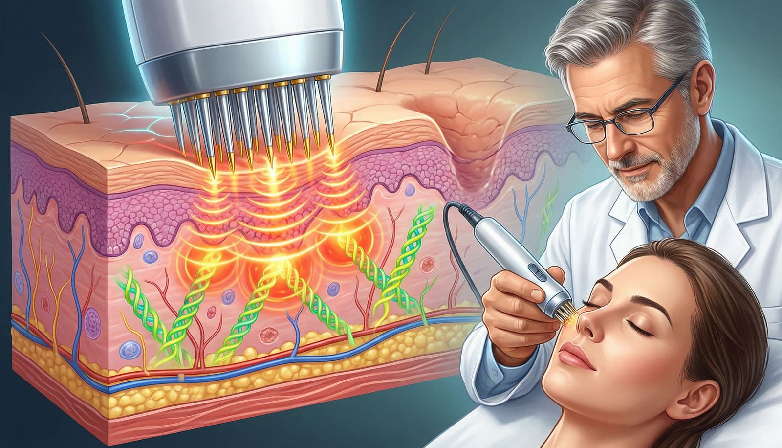 How does golden needle radiofrequency treat acne scars?